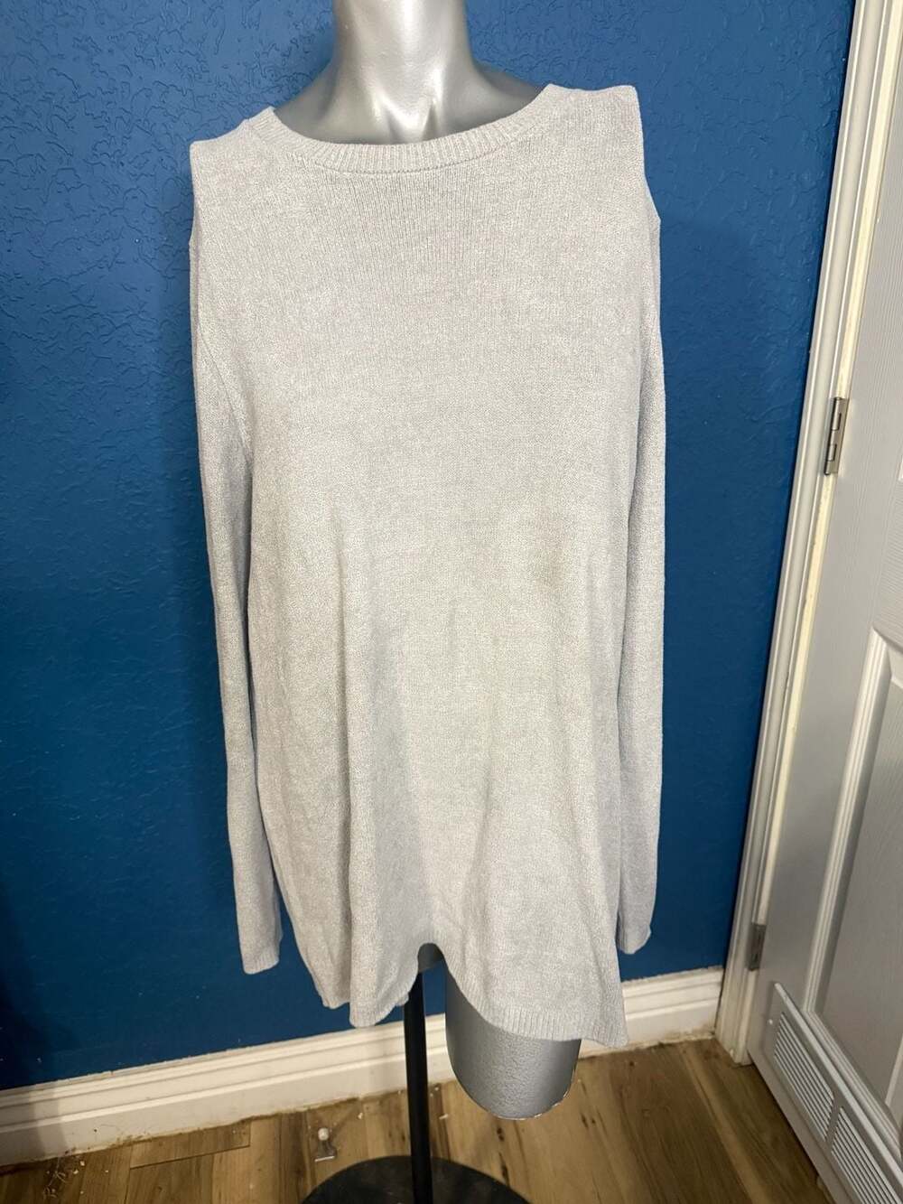 J.Jill Sweater Women’s XL Gray Longline Tunic Crewneck Soft Knit Side Slit